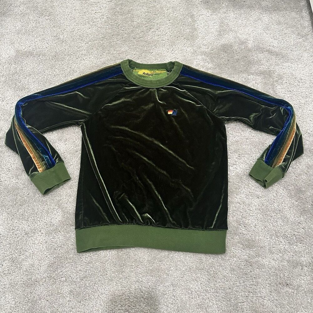 Aviator Nation Unisex Velvet Pullover 5 Stripe Size 14 (Fits Women's XSMALL)
